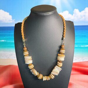 Free People Shell Disc‎ Bead Necklace Natural Layered Boho Beach Resort Jewelry